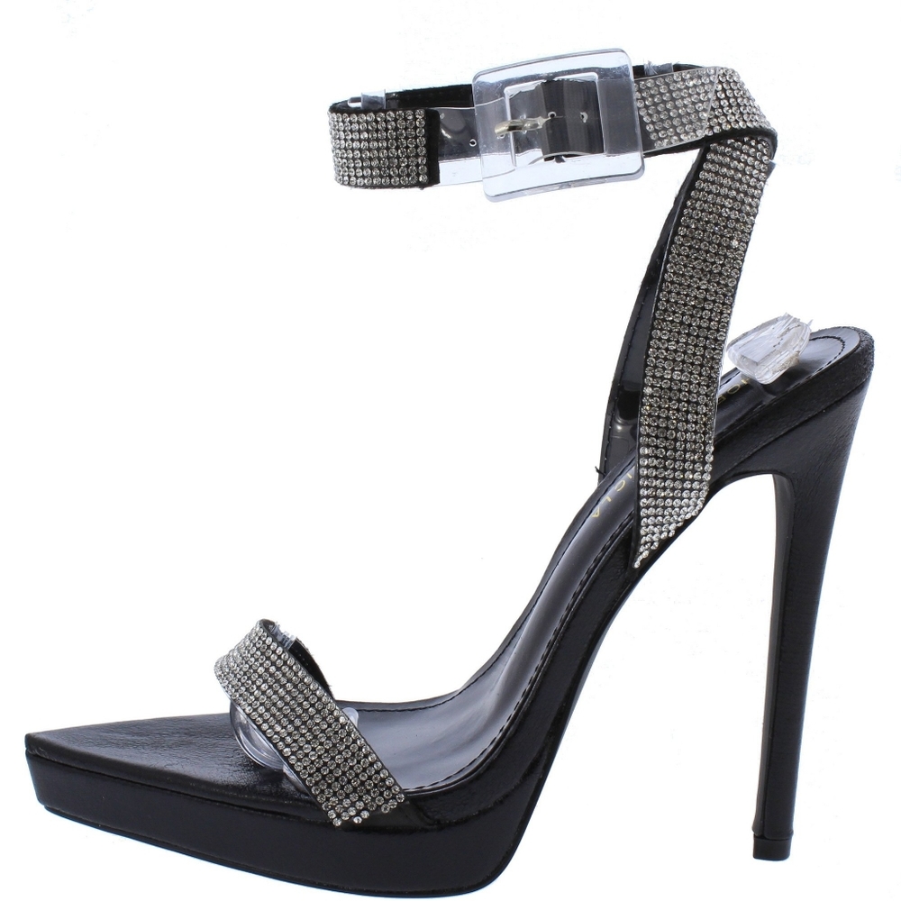 Black Embellished Open Toe Low Platform Stiletto H